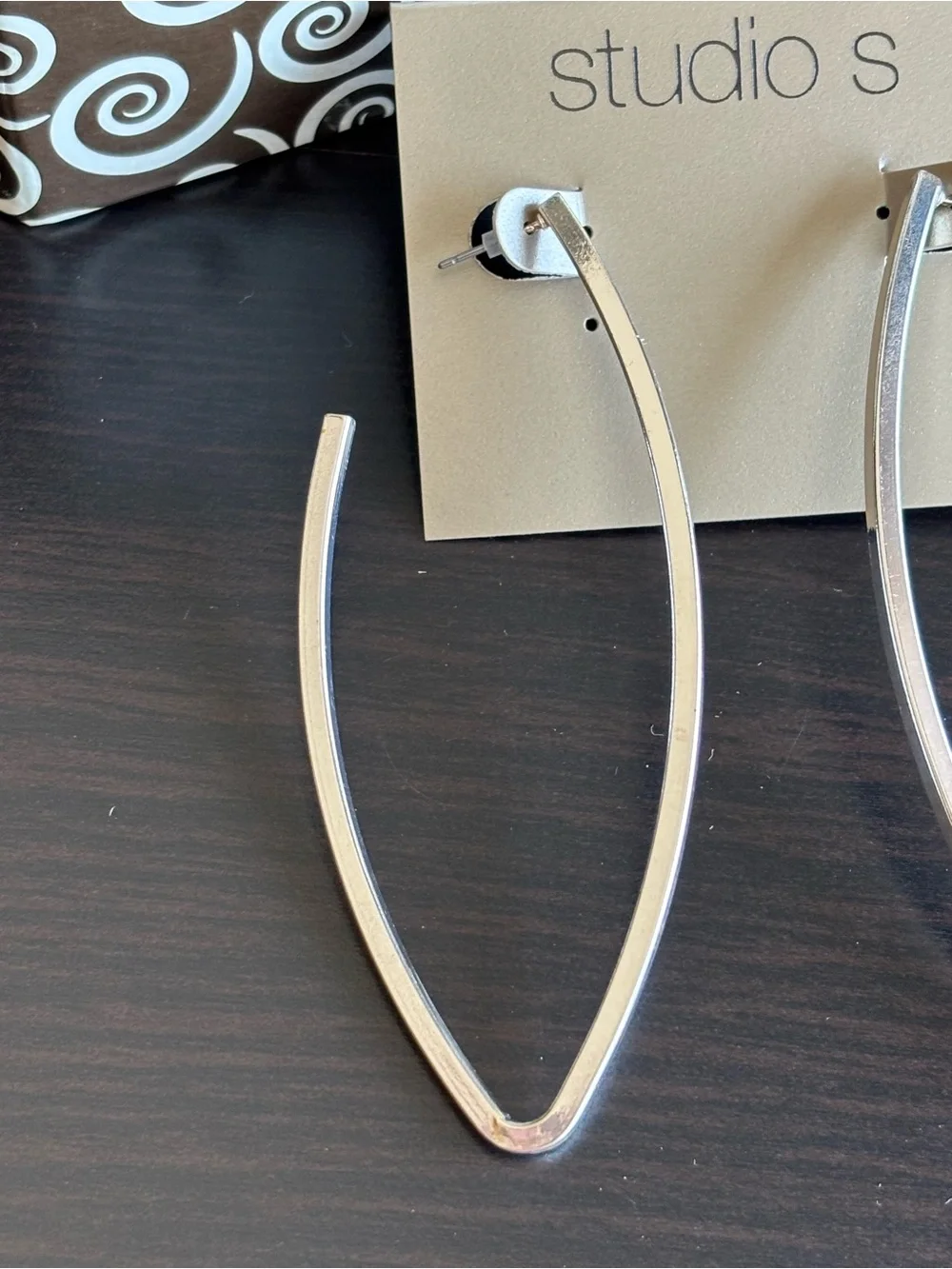 Statement Silver Tone Open V Hoop Earrings